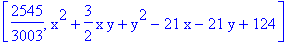 [2545/3003, x^2+3/2*x*y+y^2-21*x-21*y+124]